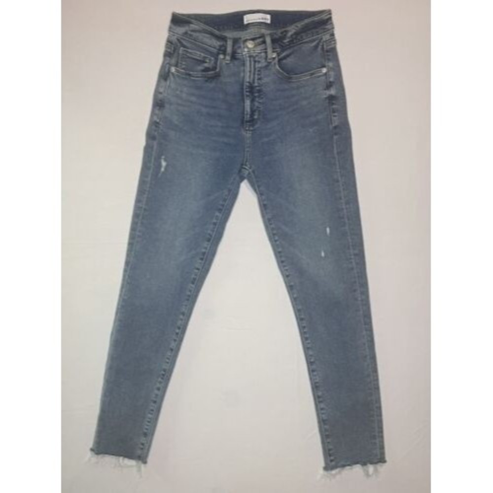 Loft Jeans Womens 2/26 Light Wash Distressed The Skinny Raw Hem Ankle Denim